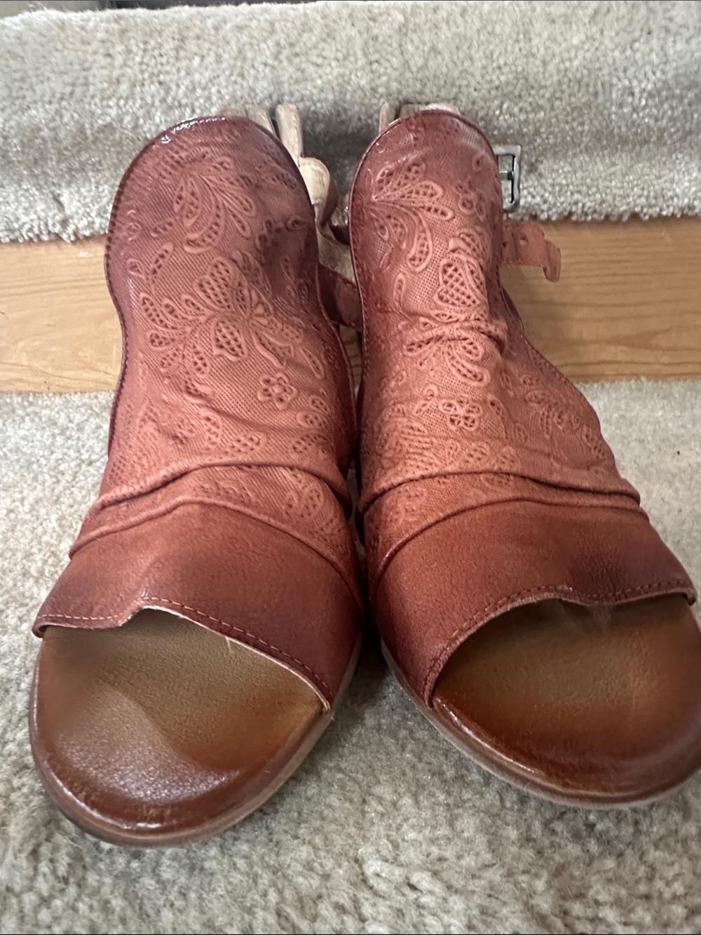 Miz Mooz Embroidered Open-Toe Mule in Rust Brown